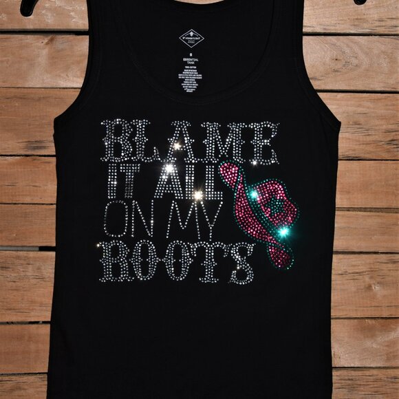 Blame It All On My Roots rhinestone  sleeveless tank  XS S M L XL XXL 1X 2X 3X … - Picture 2 of 8